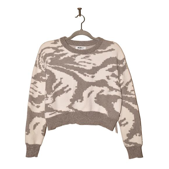 WILLIAM‎ RAST NEW $78 Gray White Camo Cropped Crewneck Sweater Small - Picture 1 of 4